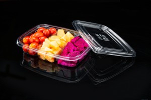 Competitive Price for Round 2 Compartment Transparent Fruit Tray With Lid And Dip Cup Manufacturer – GLD-165B3 3-compartment Fruit and vegetable box, salad, fruit cut, packing box, supermark...