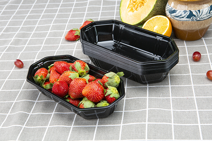 GLD-TP21-11 New disposable pet transparent color plastic fruit and vegetable boat type tray mango packing box/trays with overwrap